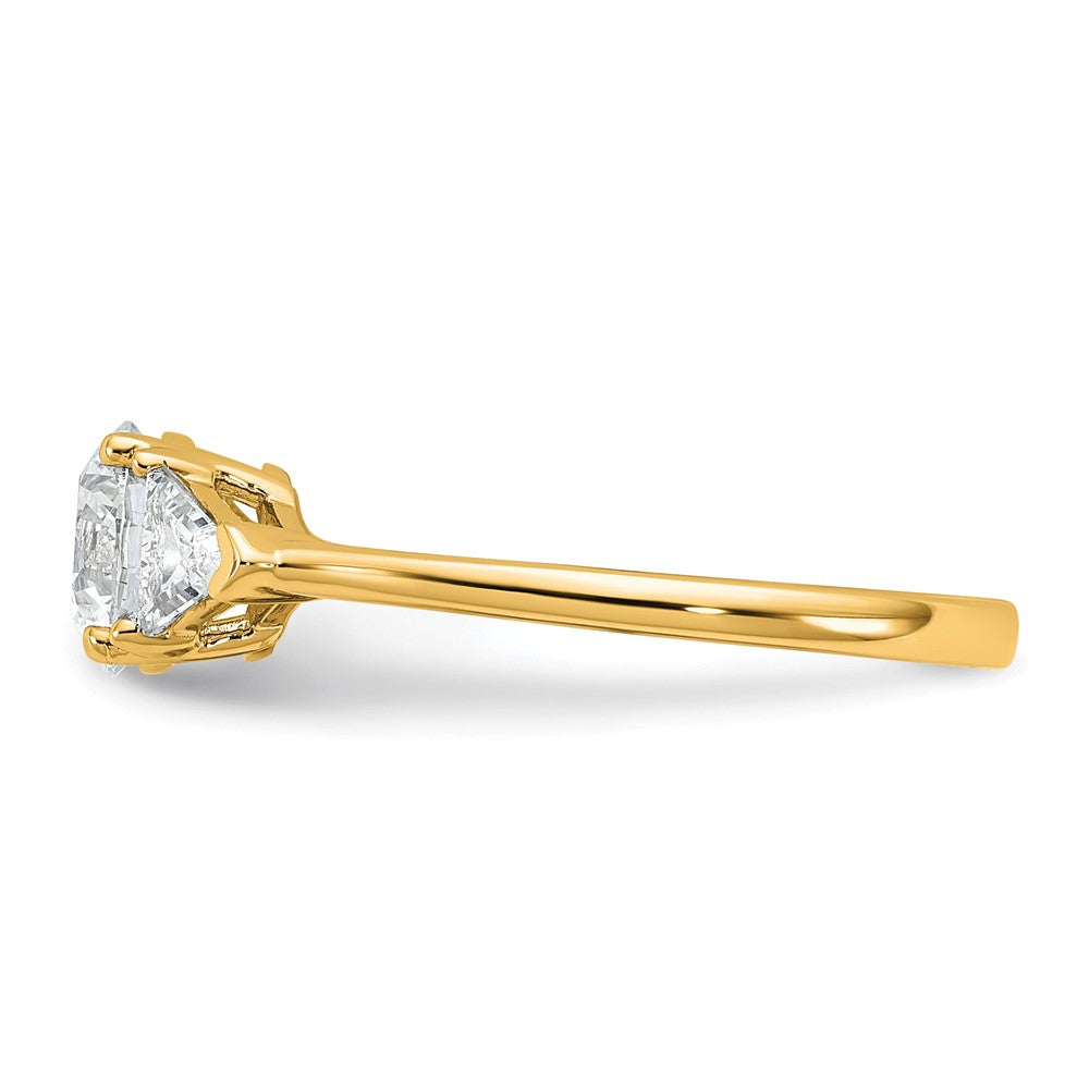 14k 1 1/2ct Cert Lab Grown Dia VS+ F+ Round/Triangle Comp 3 Stone Eng Ring