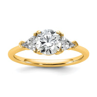 14k 1 1/2ct Cert Lab Grown Dia VS+ F+ Round/Triangle Comp 3 Stone Eng Ring