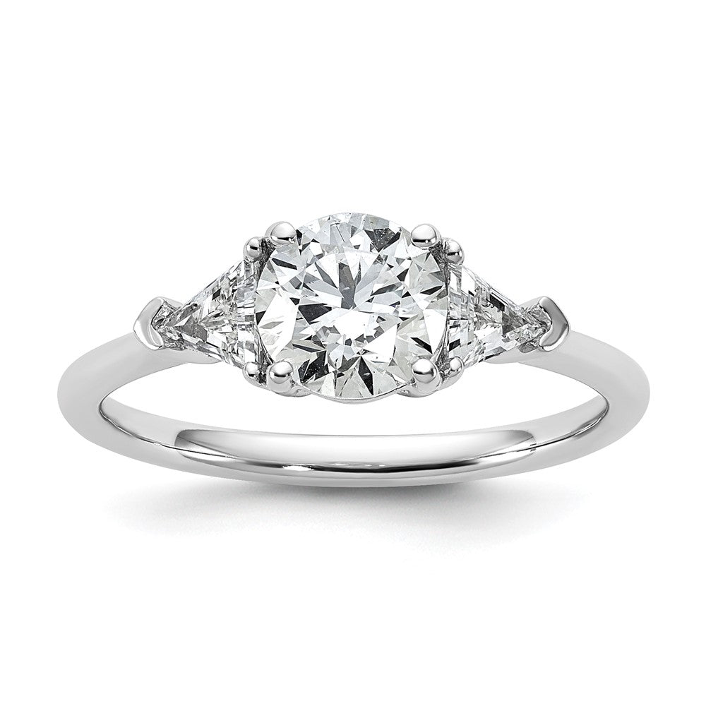 14kw 1/2ct Lab Grown Diamond VS+ F+ 1ct Round Semi 3 Stone Eng Ring