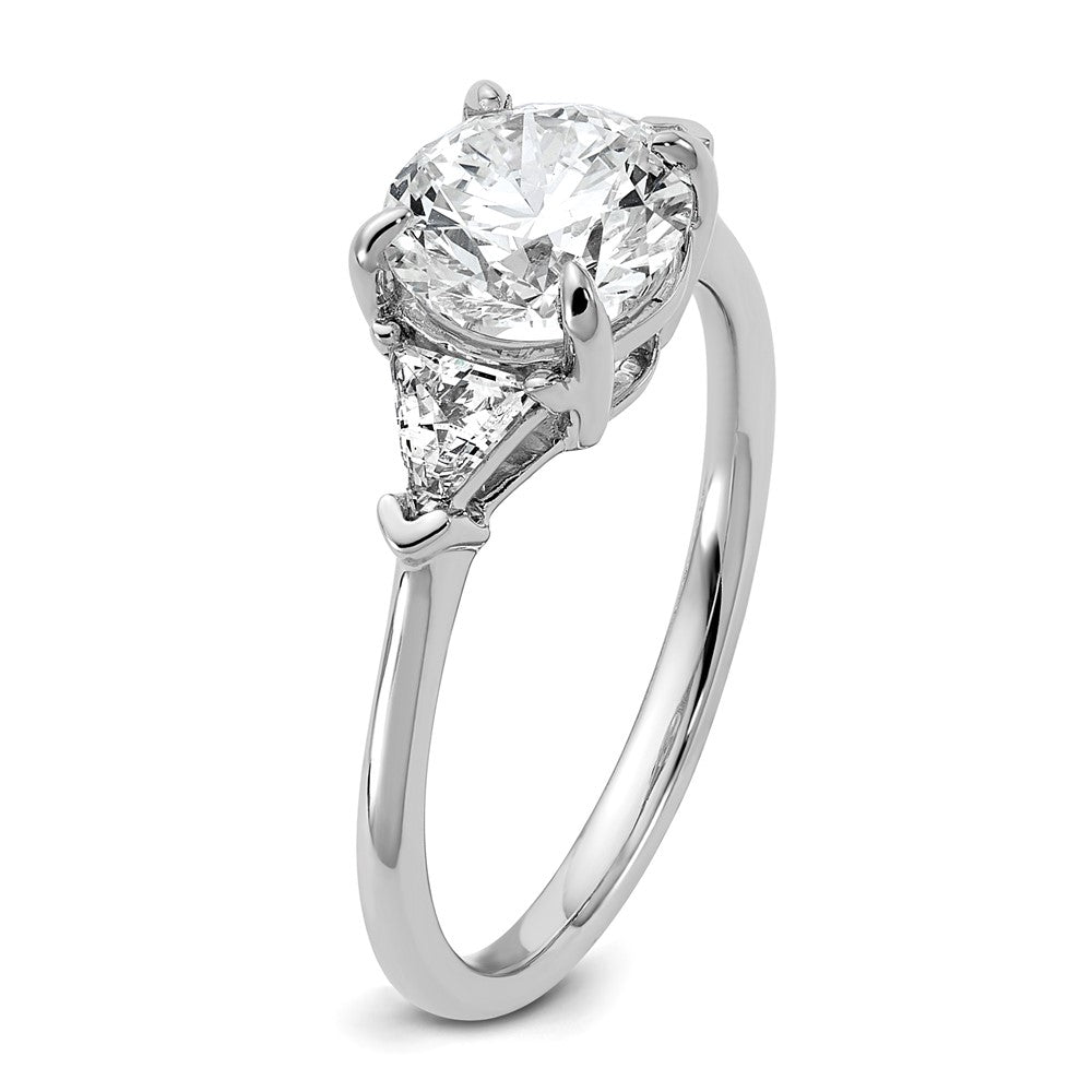 14kw 2ct Cert Lab Grown Dia VS/SI+ G+ Round/Triangle Comp 3 Stone Eng Ring