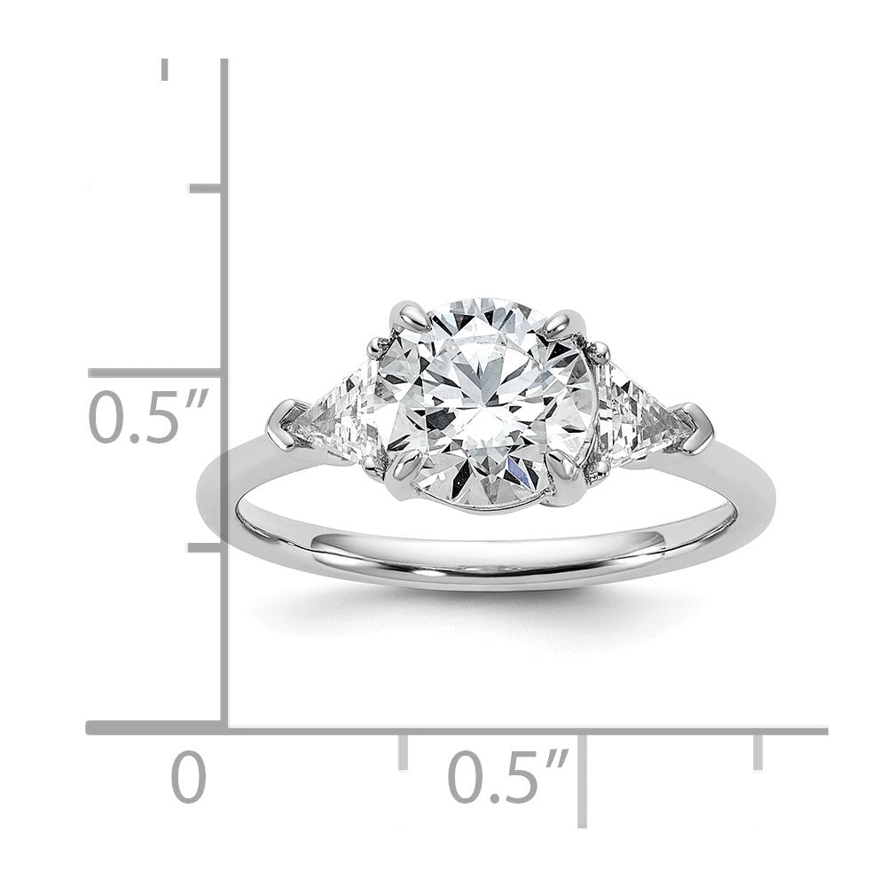 14kw 2ct Cert Lab Grown Dia VS/SI+ G+ Round/Triangle Comp 3 Stone Eng Ring