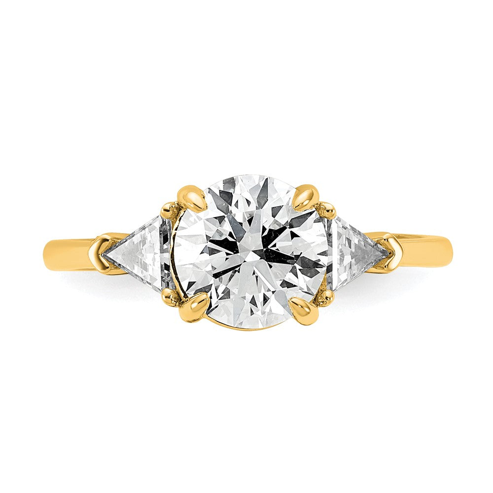 14k 2ct Cert Lab Grown Dia VS/SI+ G+ Round/Triangle Comp 3 Stone Eng Ring