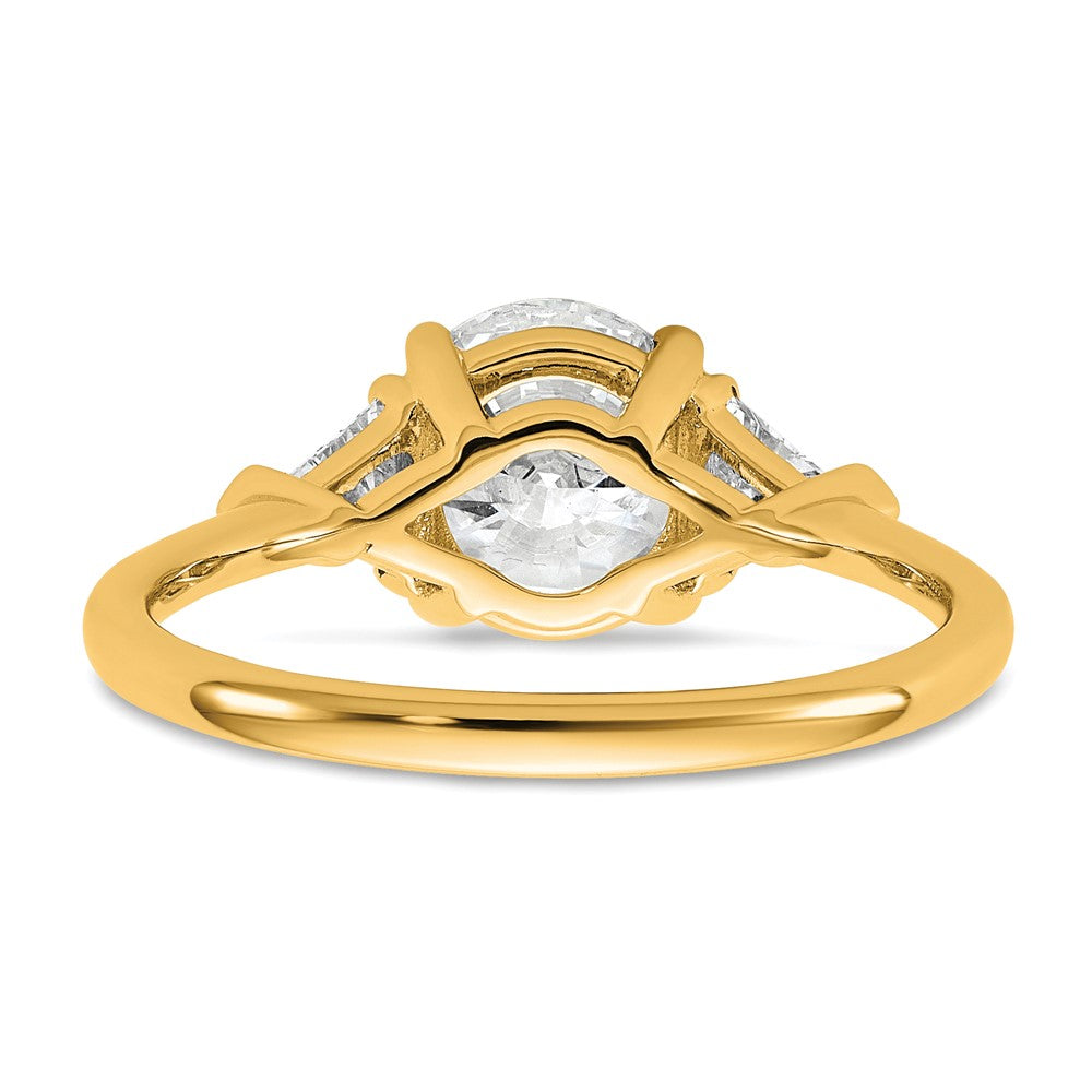14k 2ct Cert Lab Grown Dia VS/SI+ G+ Round/Triangle Comp 3 Stone Eng Ring