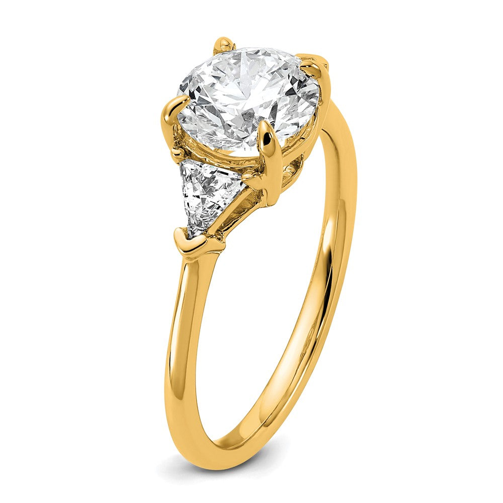 14k 2ct Cert Lab Grown Dia VS+ F+ Round/Triangle Comp 3 Stone Eng Ring
