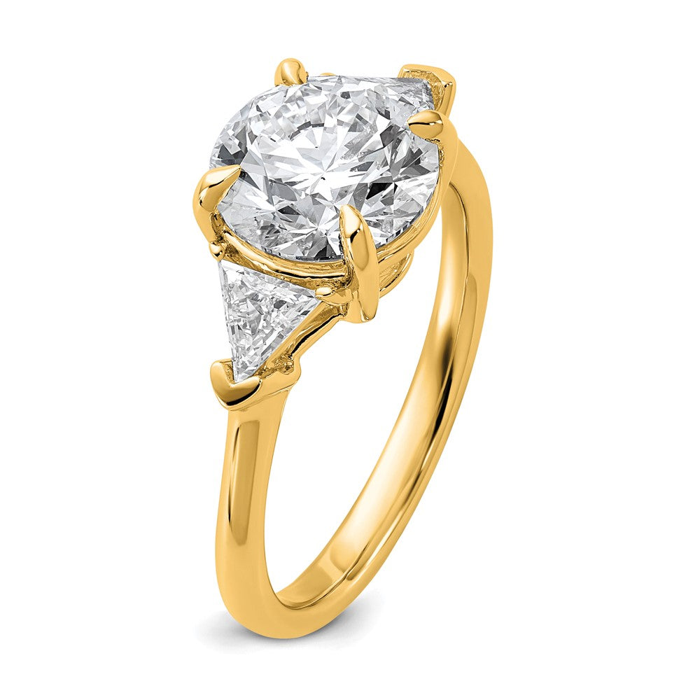 14k 5/8ct Lab Grown Dia VS+ F+ Triangle 2 1/2ct Round Semi 3 Stone Eng Ring