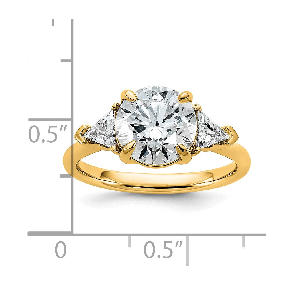 14k 5/8ct Lab Grown Dia VS+ F+ Triangle 2 1/2ct Round Semi 3 Stone Eng Ring