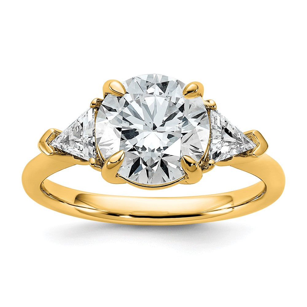 14k 5/8ct Lab Grown Dia VS+ F+ Triangle 2 1/2ct Round Semi 3 Stone Eng Ring