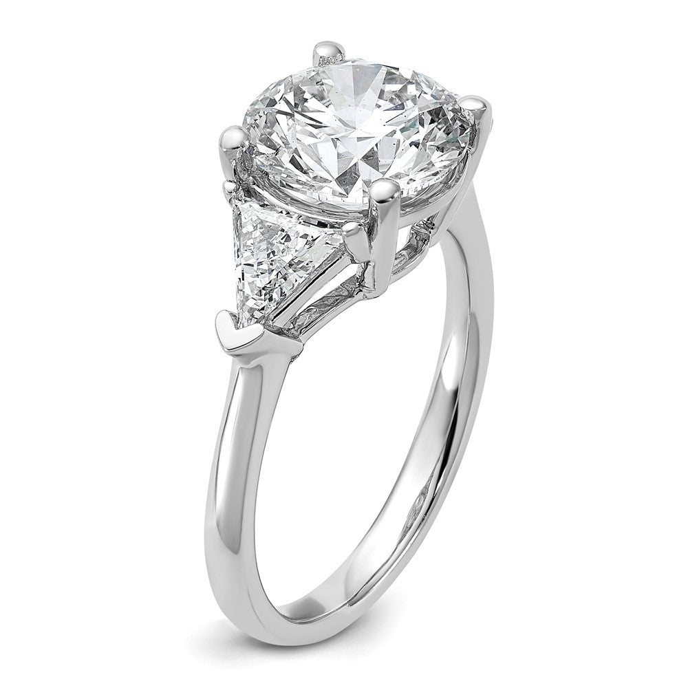 14kw 1 1/8ct Lab Grown Diamond VS+ F+ 3ct Round Semi 3 Stone Eng Ring