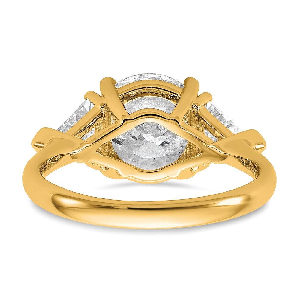14k 1 1/8ct Lab Grown Dia VS+ F+ Triangle 3ct Round Semi 3 Stone Eng Ring