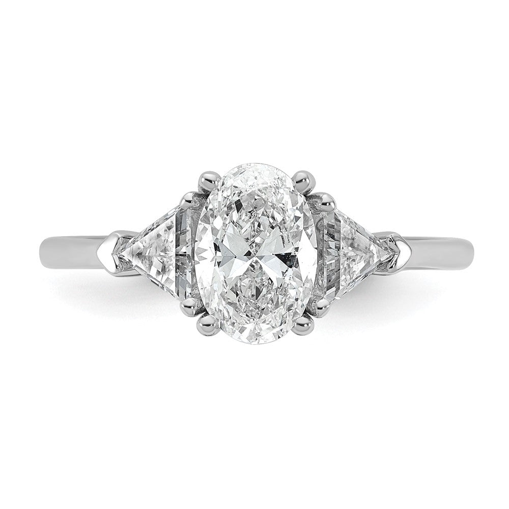 14kw 1 1/2ct Cert Lab Grown Dia VS+ F+ Comp Oval&Trillion 3 Stone Eng Ring