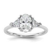 14kw 1/2ct Lab Grown Dia VS+ F+ Trillion&1ct Oval Semi 3 Stone Eng Ring