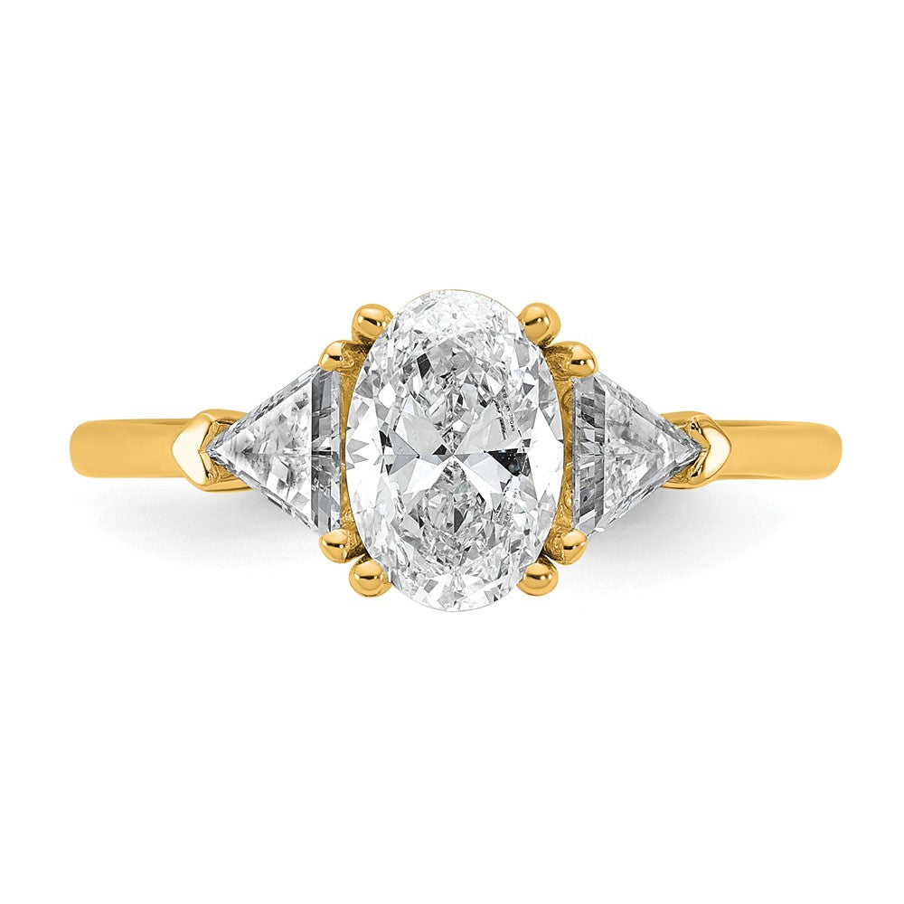 14k 1/2ct Lab Grown Dia VS/SI+ G+ Trillion&1ct Oval Semi 3 Stone Eng Ring