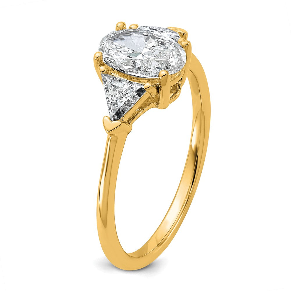 14k 1/2ct Lab Grown Dia VS/SI+ G+ Trillion&1ct Oval Semi 3 Stone Eng Ring