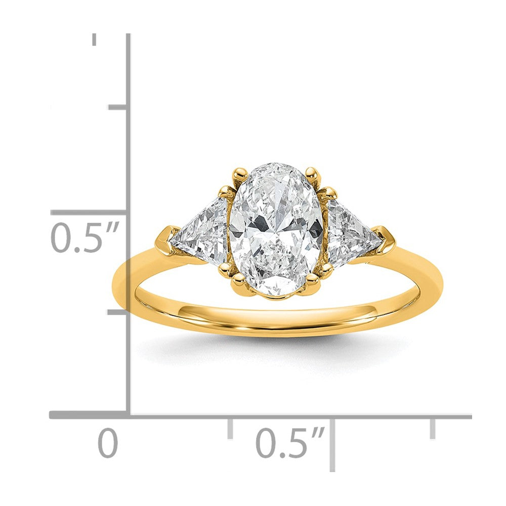 14k 1/2ct Lab Grown Dia VS/SI+ G+ Trillion&1ct Oval Semi 3 Stone Eng Ring