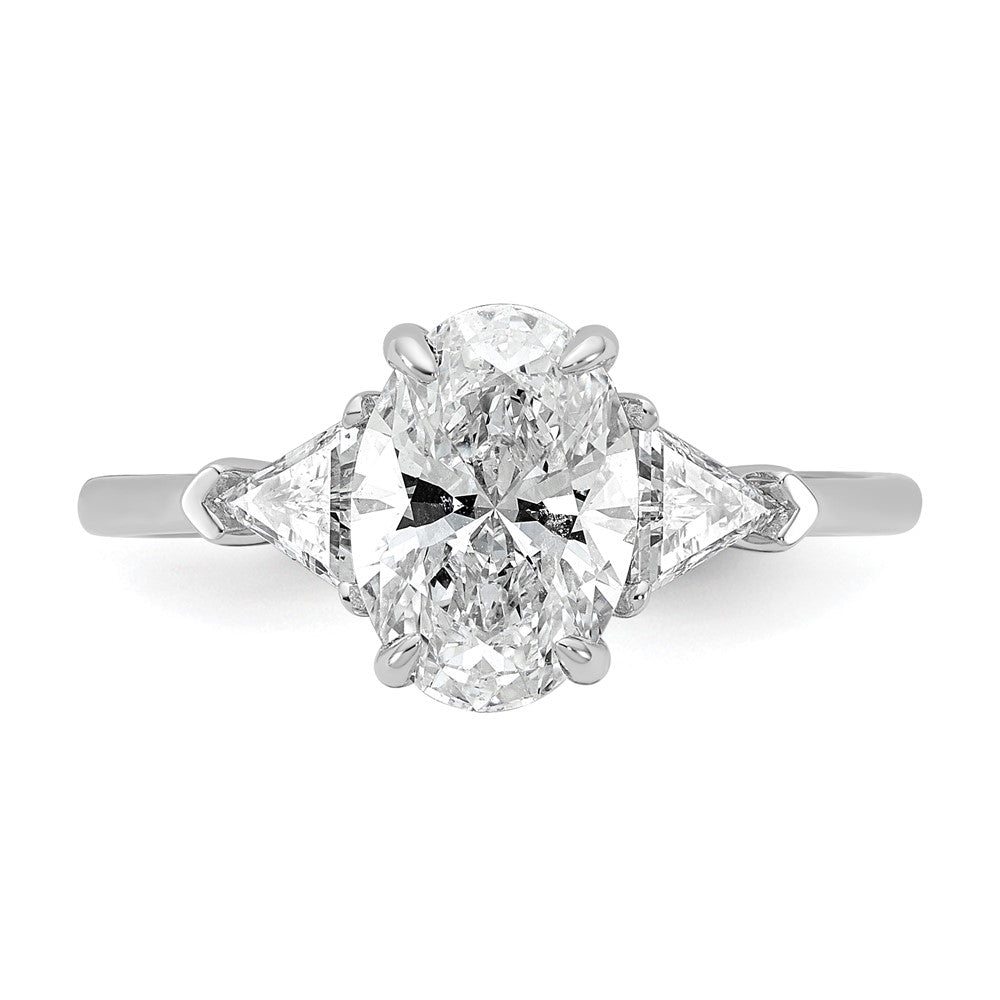 14kw 1/2ct Lab Grown Dia VS+ F+ Trillion&1 1/2ct Oval Semi 3 Stone Eng Ring