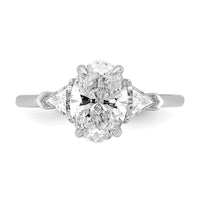 14kw 1/2ct Lab Grown Dia VS+ F+ Trillion&1 1/2ct Oval Semi 3 Stone Eng Ring
