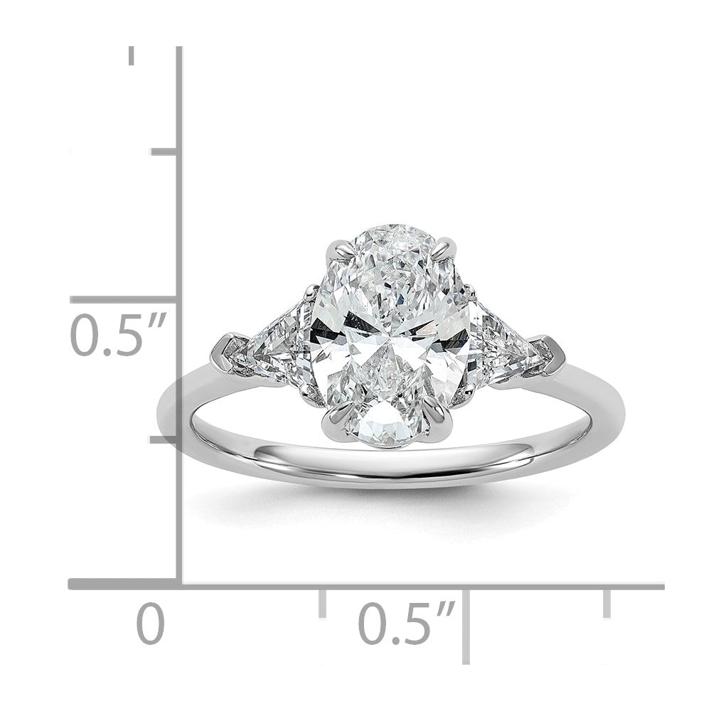 14kw 1/2ct Lab Grown Dia VS+ F+ Trillion&1 1/2ct Oval Semi 3 Stone Eng Ring