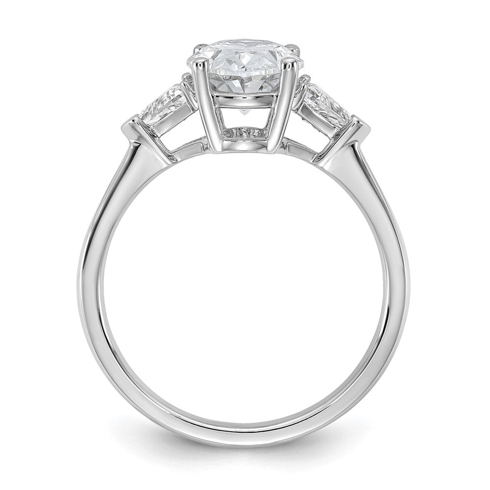 14kw 1/2ct Lab Grown Dia VS+ F+ Trillion&2ct Oval Semi 3 Stone Eng Ring