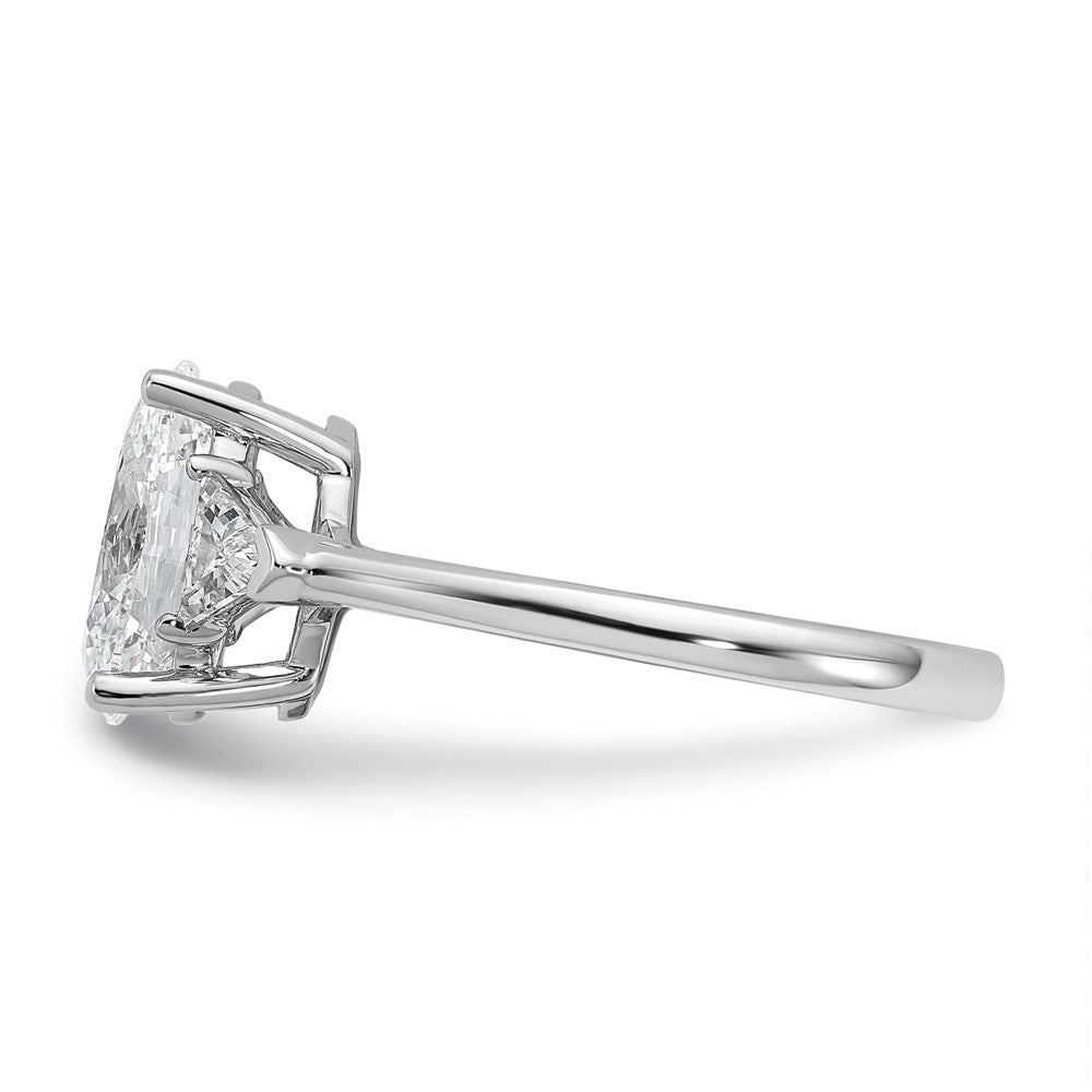 14kw 1/2ct Lab Grown Dia VS+ F+ Trillion&2ct Oval Semi 3 Stone Eng Ring