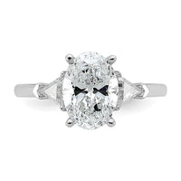 14kw 1/2ct Lab Grown Dia VS+ F+ Trillion&2ct Oval Semi 3 Stone Eng Ring