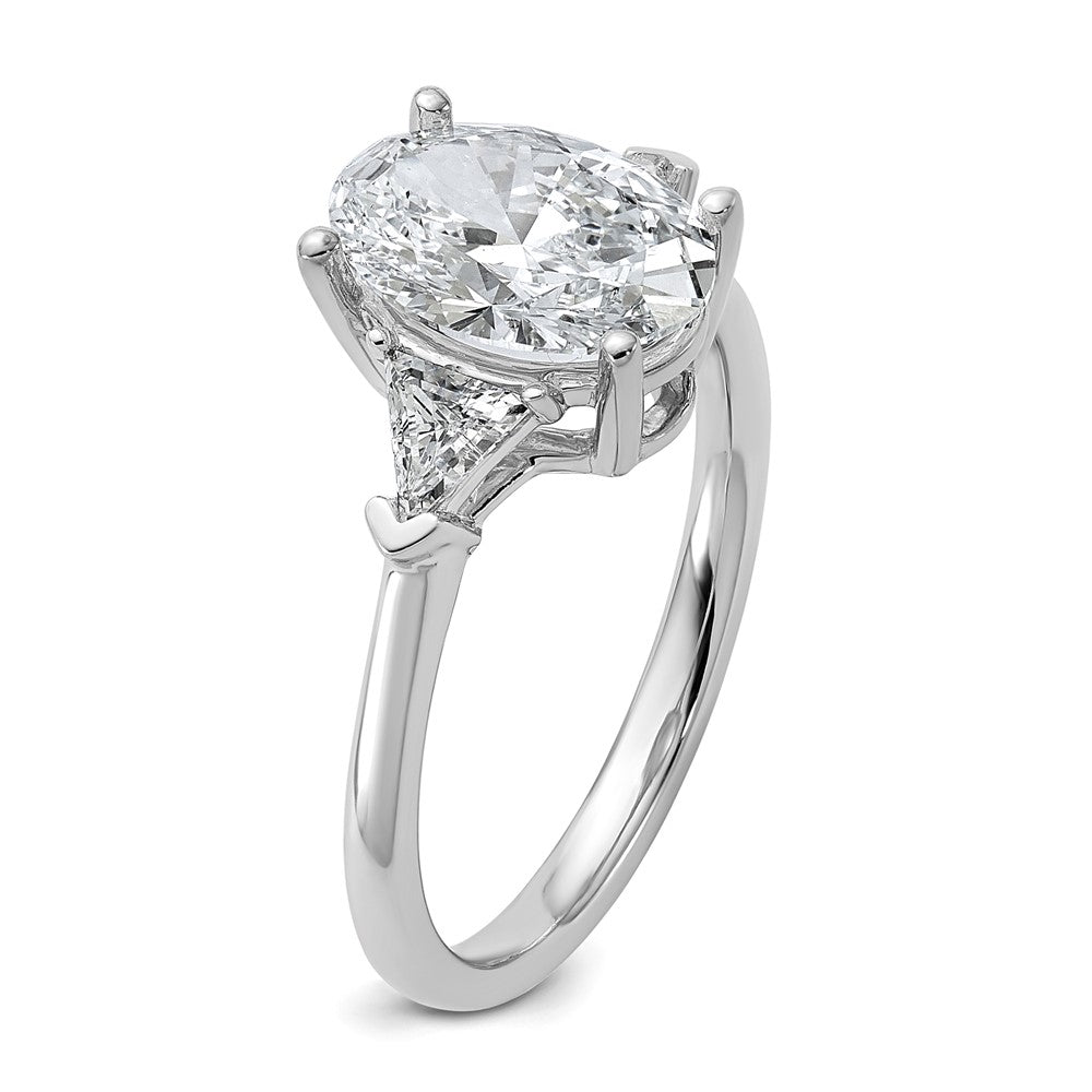 14kw 1/2ct Lab Grown Dia VS+ F+ Trillion&2ct Oval Semi 3 Stone Eng Ring