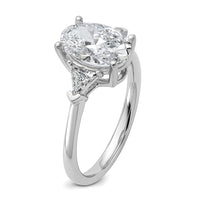 14kw 1/2ct Lab Grown Dia VS+ F+ Trillion&2ct Oval Semi 3 Stone Eng Ring