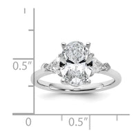 14kw 1/2ct Lab Grown Dia VS+ F+ Trillion&2ct Oval Semi 3 Stone Eng Ring