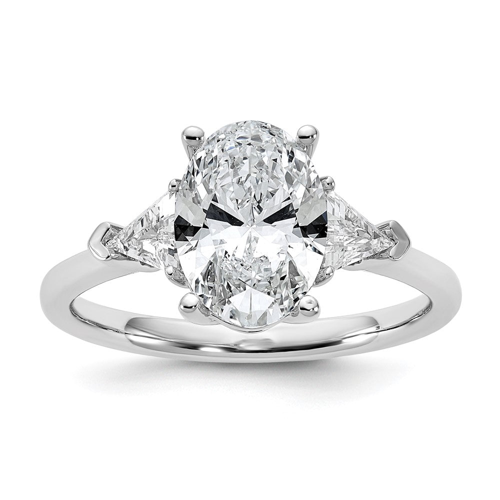 14kw 1/2ct Lab Grown Dia VS+ F+ Trillion&2ct Oval Semi 3 Stone Eng Ring