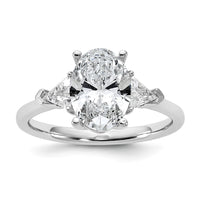 14kw 1/2ct Lab Grown Dia VS+ F+ Trillion&2ct Oval Semi 3 Stone Eng Ring