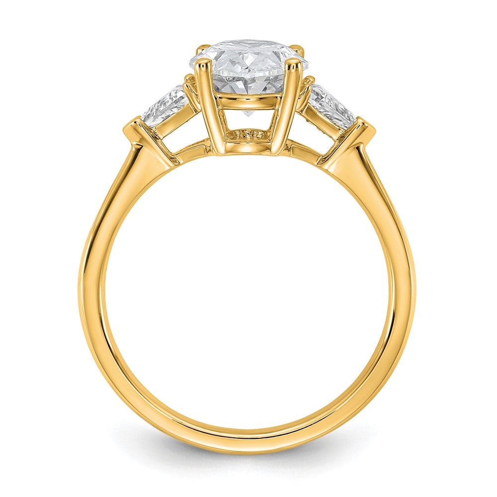14k 1/2ct Lab Grown Dia VS+ F+ Trillion&2ct Oval Semi 3 Stone Eng Ring