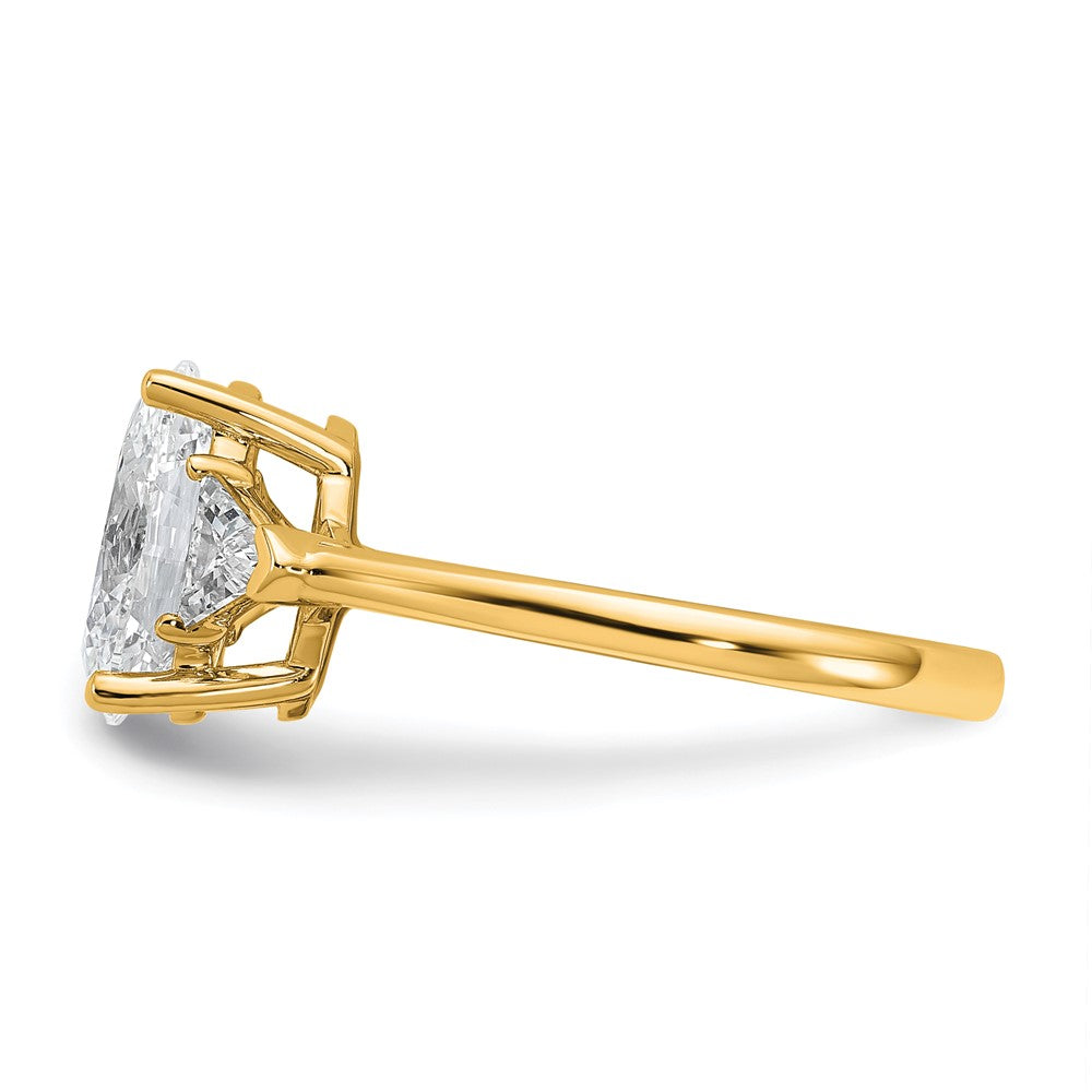 14k 1/2ct Lab Grown Dia VS+ F+ Trillion&2ct Oval Semi 3 Stone Eng Ring