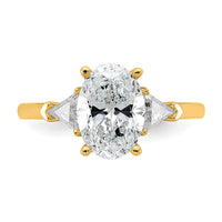 14k 1/2ct Lab Grown Dia VS+ F+ Trillion&2ct Oval Semi 3 Stone Eng Ring