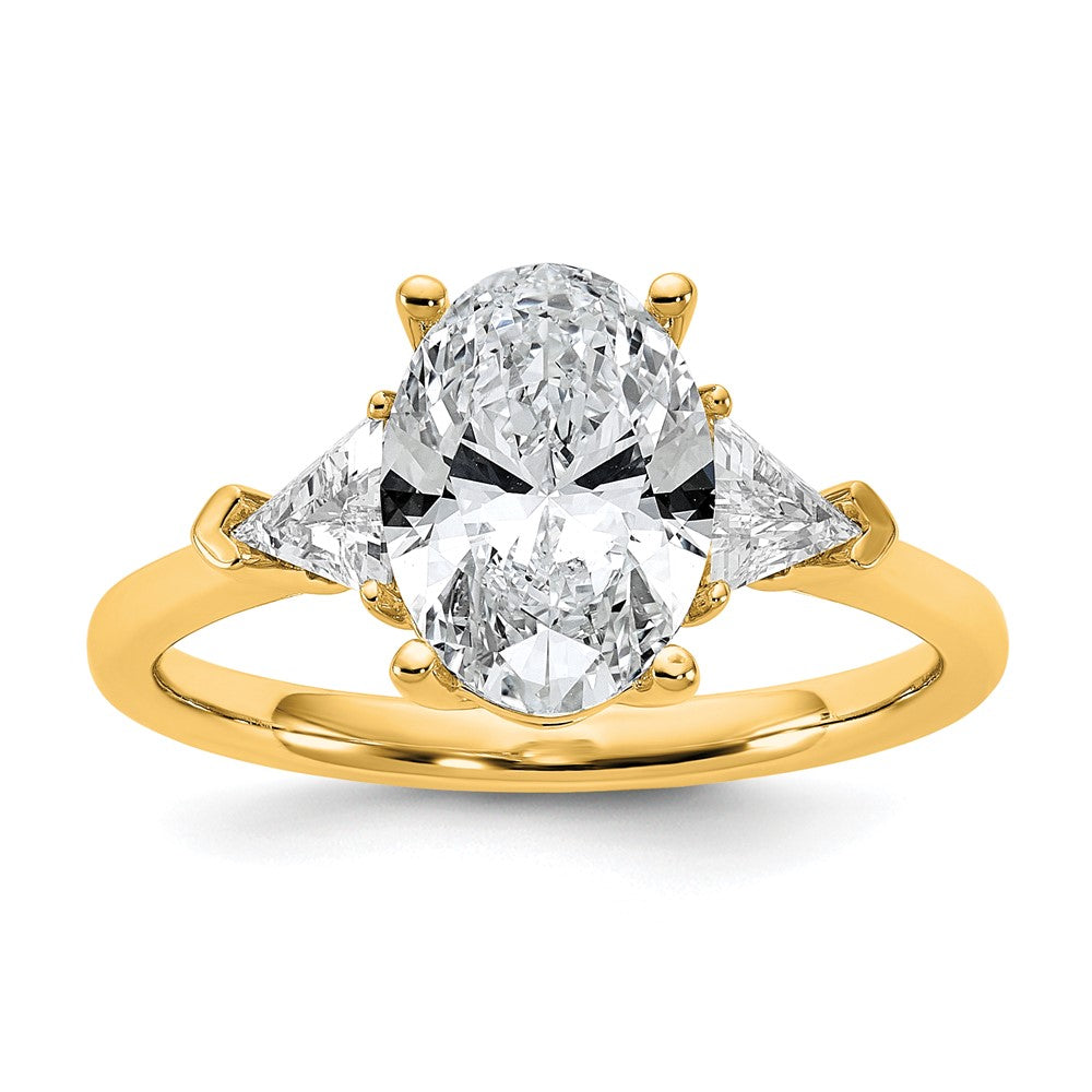 14k 1/2ct Lab Grown Dia VS+ F+ Trillion&2ct Oval Semi 3 Stone Eng Ring