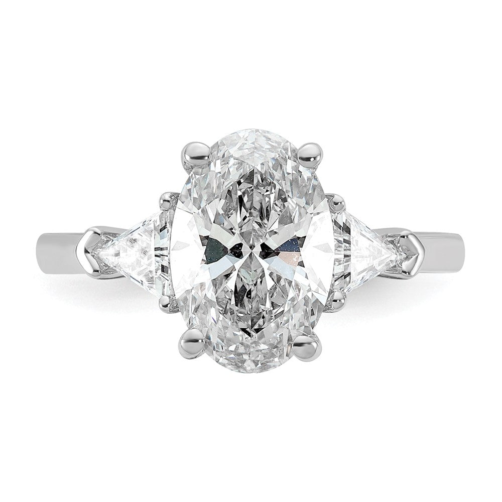 14kw 3 1/8ct Cert Lab Grown Dia VS+ F+ Comp Oval&Trillion 3 Stone Eng Ring