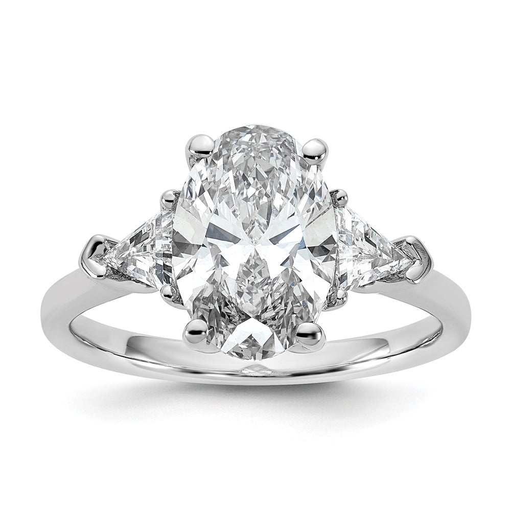 14kw 3 1/8ct Cert Lab Grown Dia VS+ F+ Comp Oval&Trillion 3 Stone Eng Ring