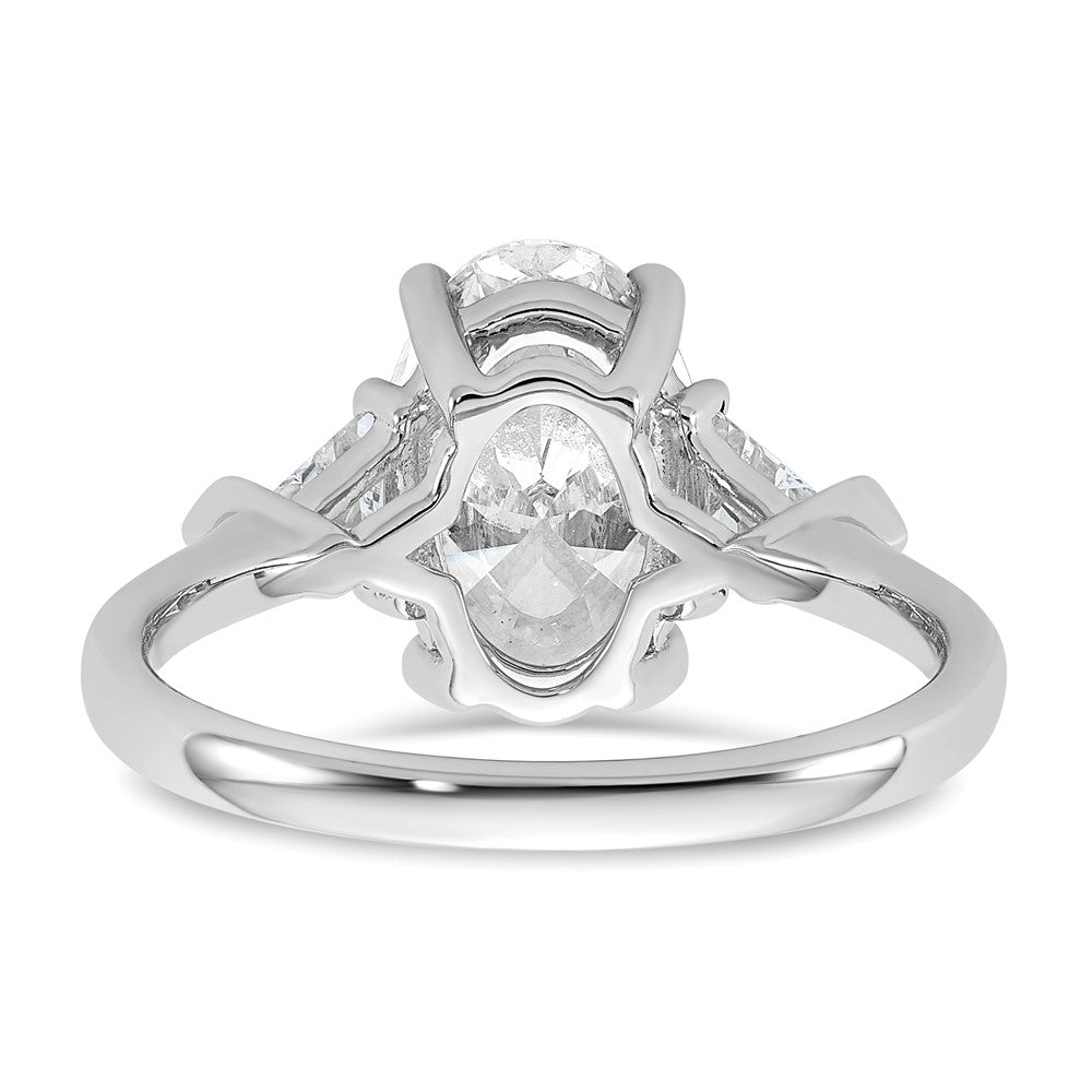 14kw 5/8ct Lab Grown Dia VS+ F+ Trillion&2 1/2ct Oval Semi 3 Stone Eng Ring