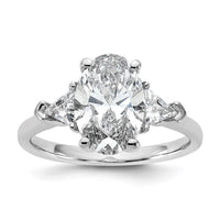 14kw 5/8ct Lab Grown Dia VS+ F+ Trillion&2 1/2ct Oval Semi 3 Stone Eng Ring