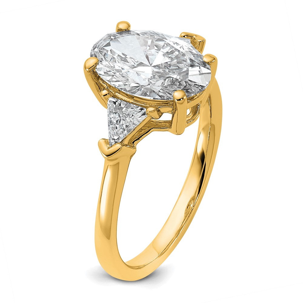 14k 5/8ct Lab Grown Dia VS/SI+ G+ Trill&2 1/2ct Oval Semi 3 Stone Eng Ring