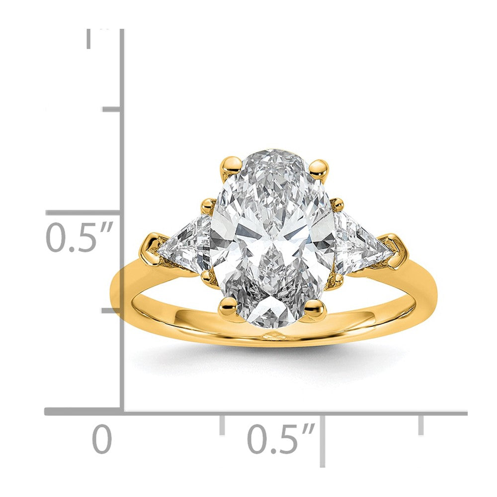 14k 5/8ct Lab Grown Dia VS/SI+ G+ Trill&2 1/2ct Oval Semi 3 Stone Eng Ring
