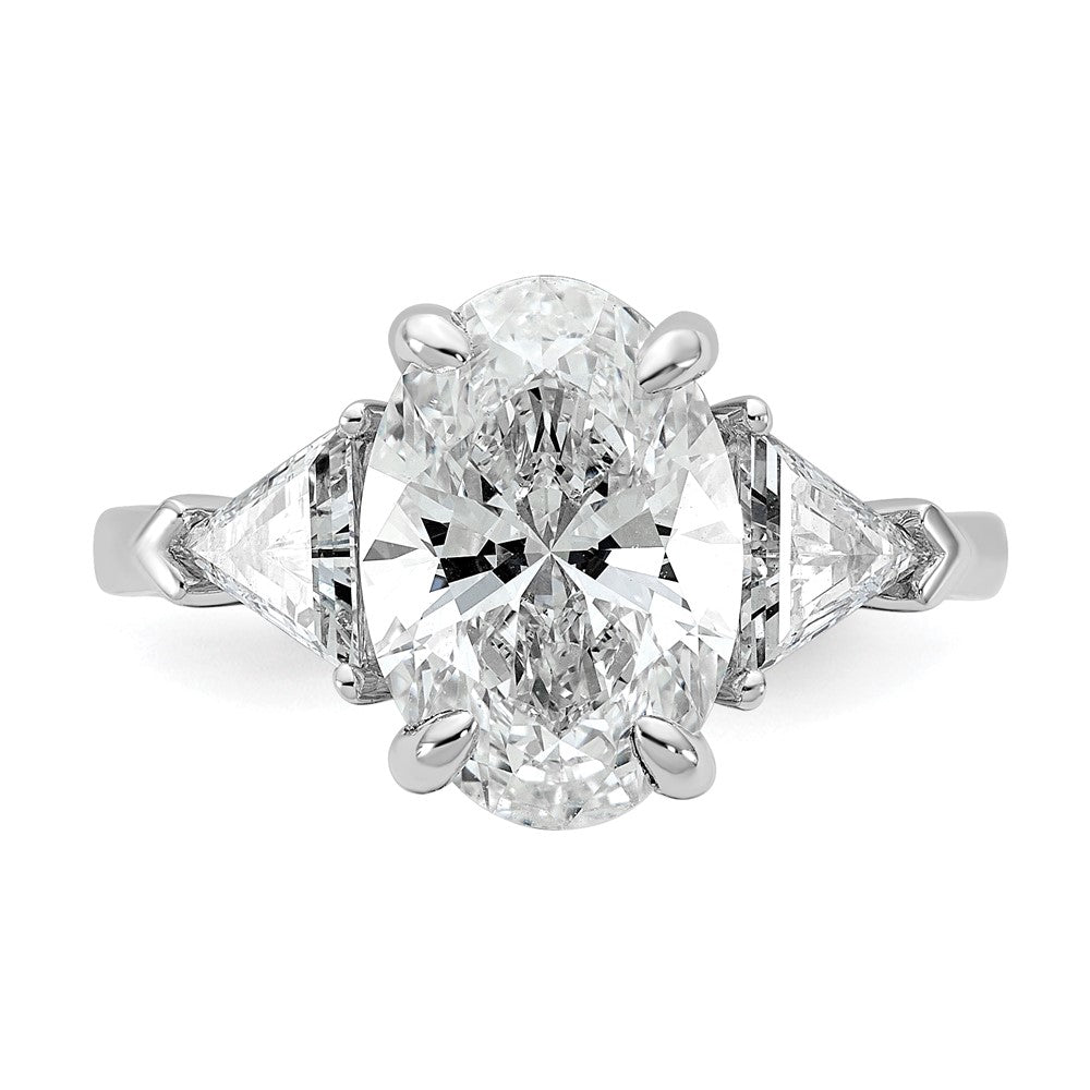 14kw 4 1/8ct Cert Lab Grown Dia VS/SI+ G+ Comp Oval&Trill 3Stone Eng Ring