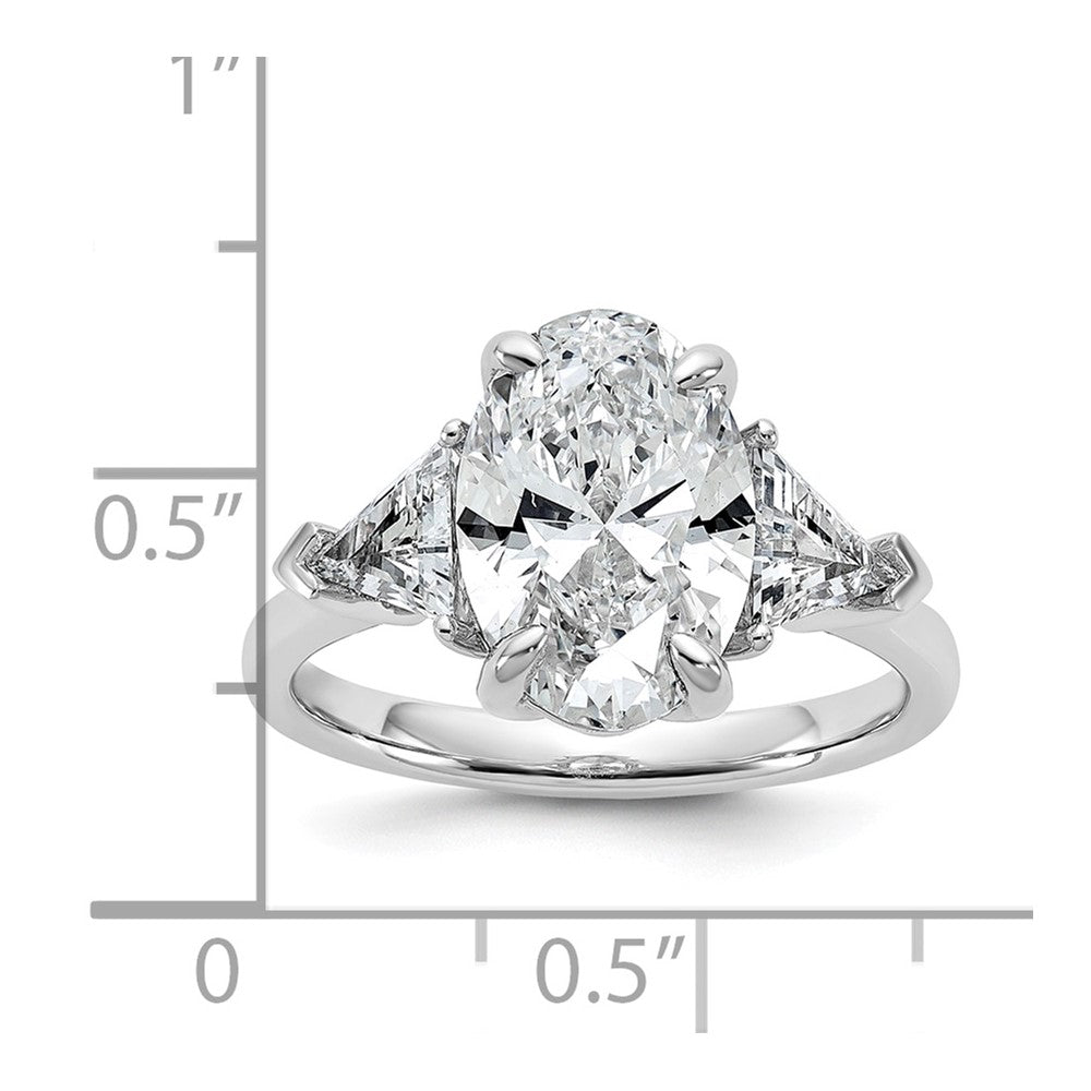14kw 4 1/8ct Cert Lab Grown Dia VS/SI+ G+ Comp Oval&Trill 3Stone Eng Ring