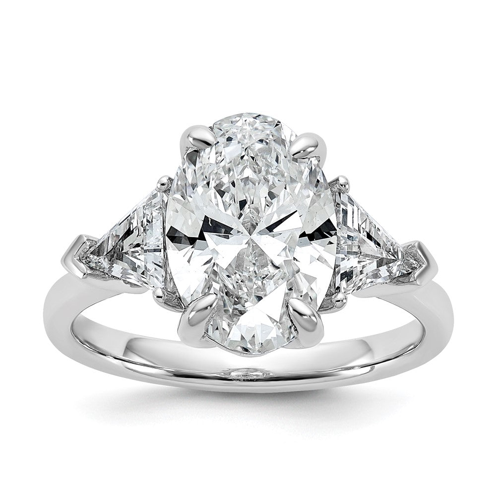 14kw 4 1/8ct Cert Lab Grown Dia VS/SI+ G+ Comp Oval&Trill 3Stone Eng Ring