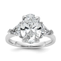 14kw 4 1/8ct Cert Lab Grown Dia VS/SI+ G+ Comp Oval&Trill 3Stone Eng Ring