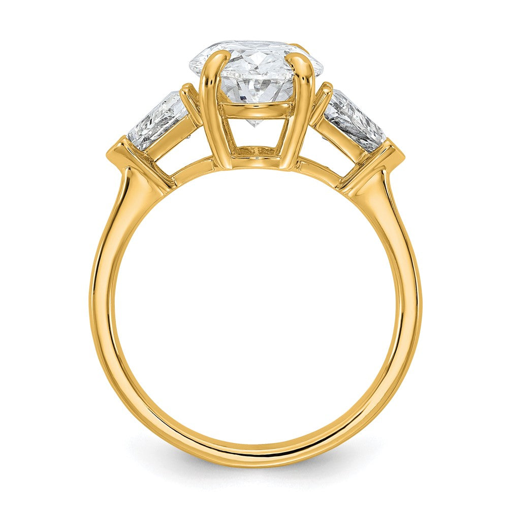 14k 1 1/8ct Lab Grown Dia VS/SI+ G+ Trillion&3ct Oval Semi 3 Stone Eng Ring