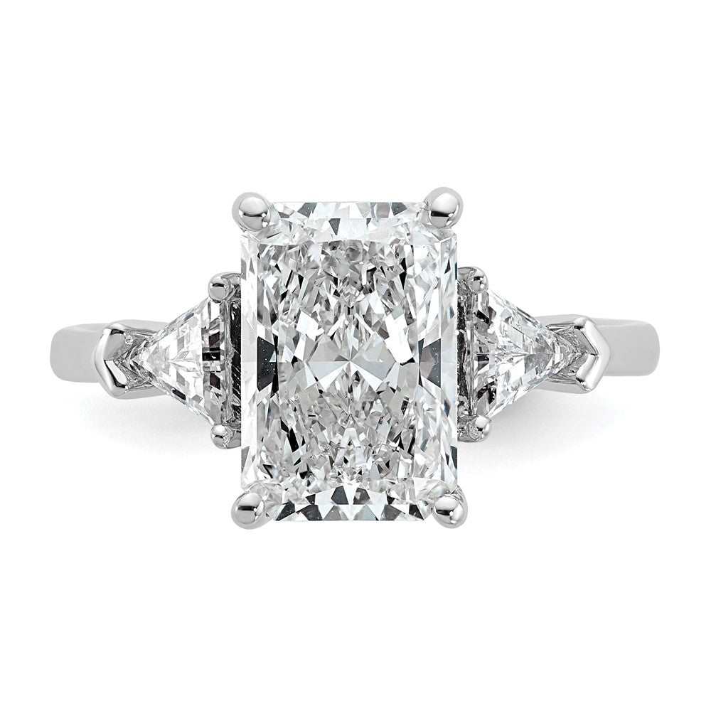 14kw 5/8ct Lab Grown Dia VS/SI+ G+ Triangle 2 1/2ct Radiant Semi Eng Ring