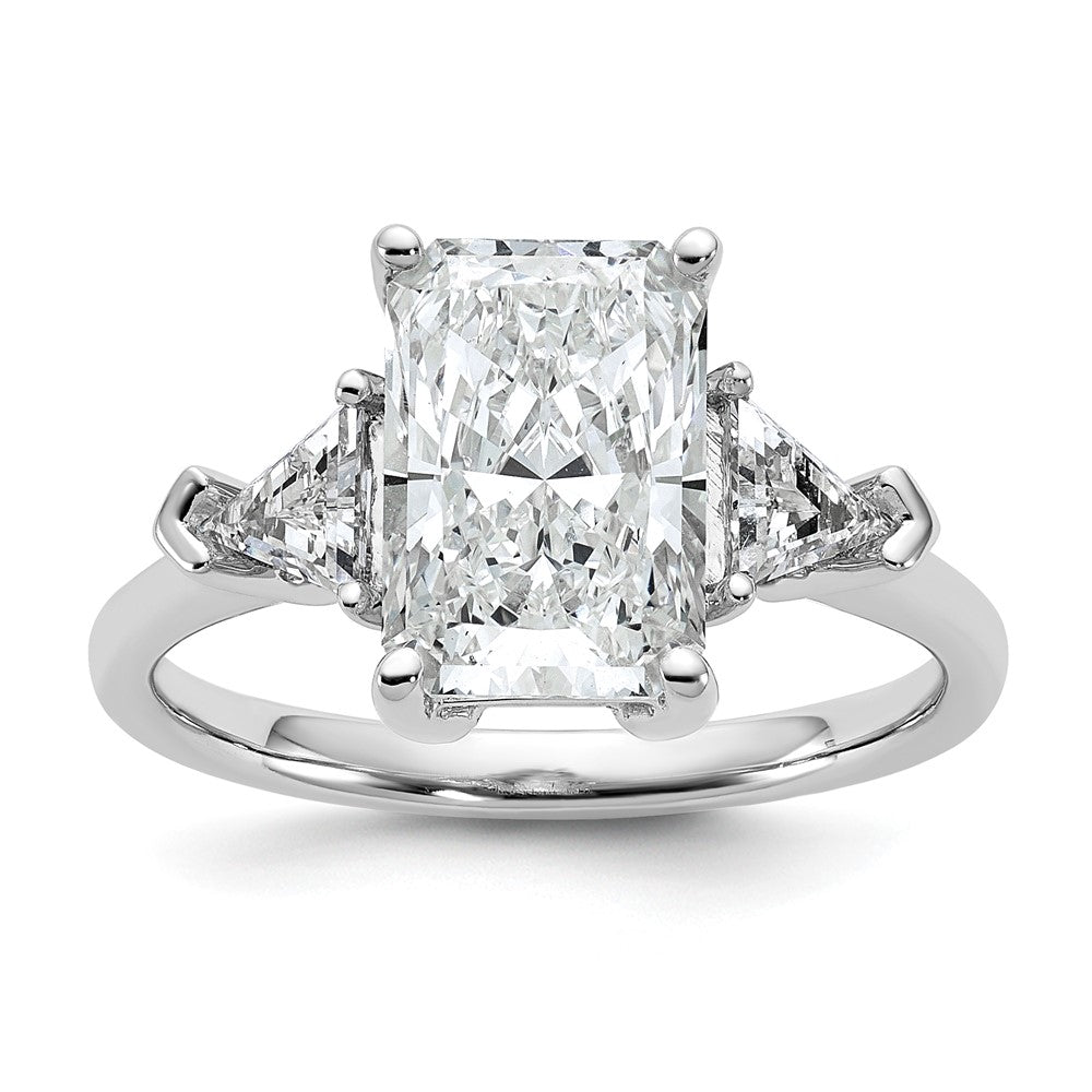14kw 5/8ct Lab Grown Dia VS/SI+ G+ Triangle 2 1/2ct Radiant Semi Eng Ring