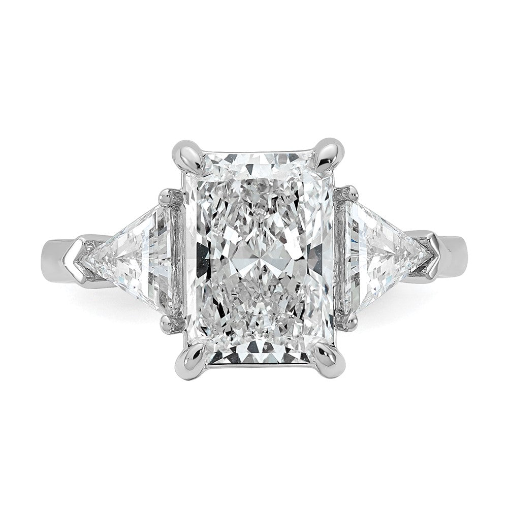 14kw 3 5/8ct Cert Lab Grown Dia VS+ F+ Radiant&Triangle Comp Eng Ring