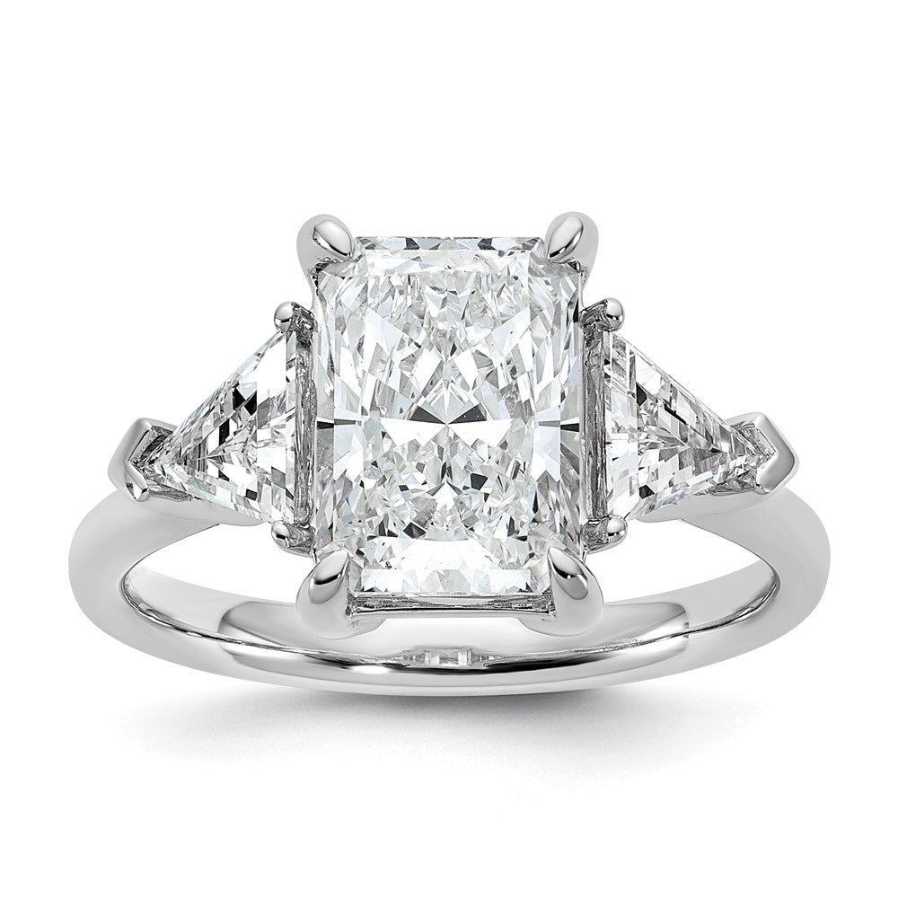 14kw 3 5/8ct Cert Lab Grown Dia VS+ F+ Radiant&Triangle Comp Eng Ring