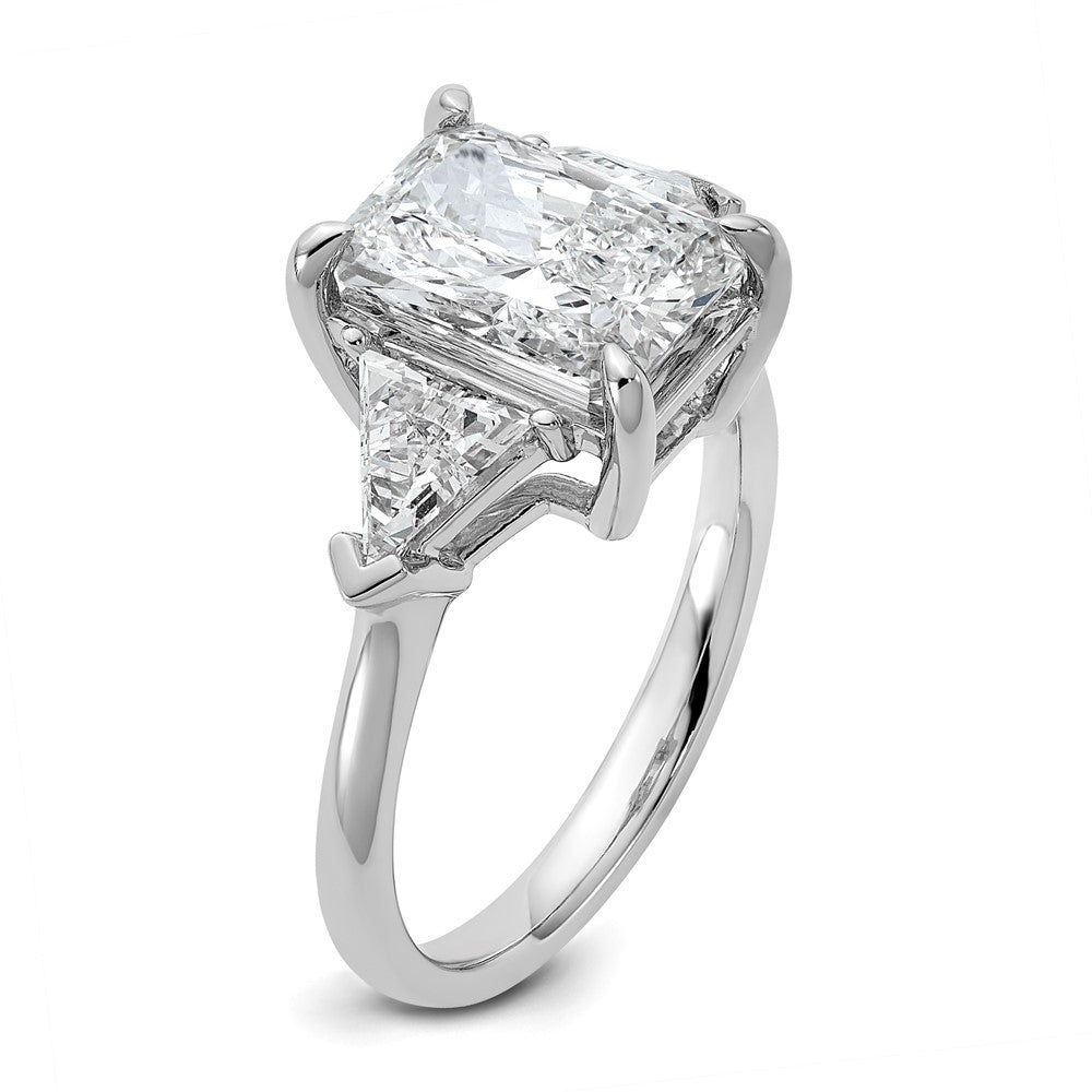 14kw 5/8ct Lab Grown Diamond VS+ F+ Triangle 3ct Radiant Semi Eng Ring