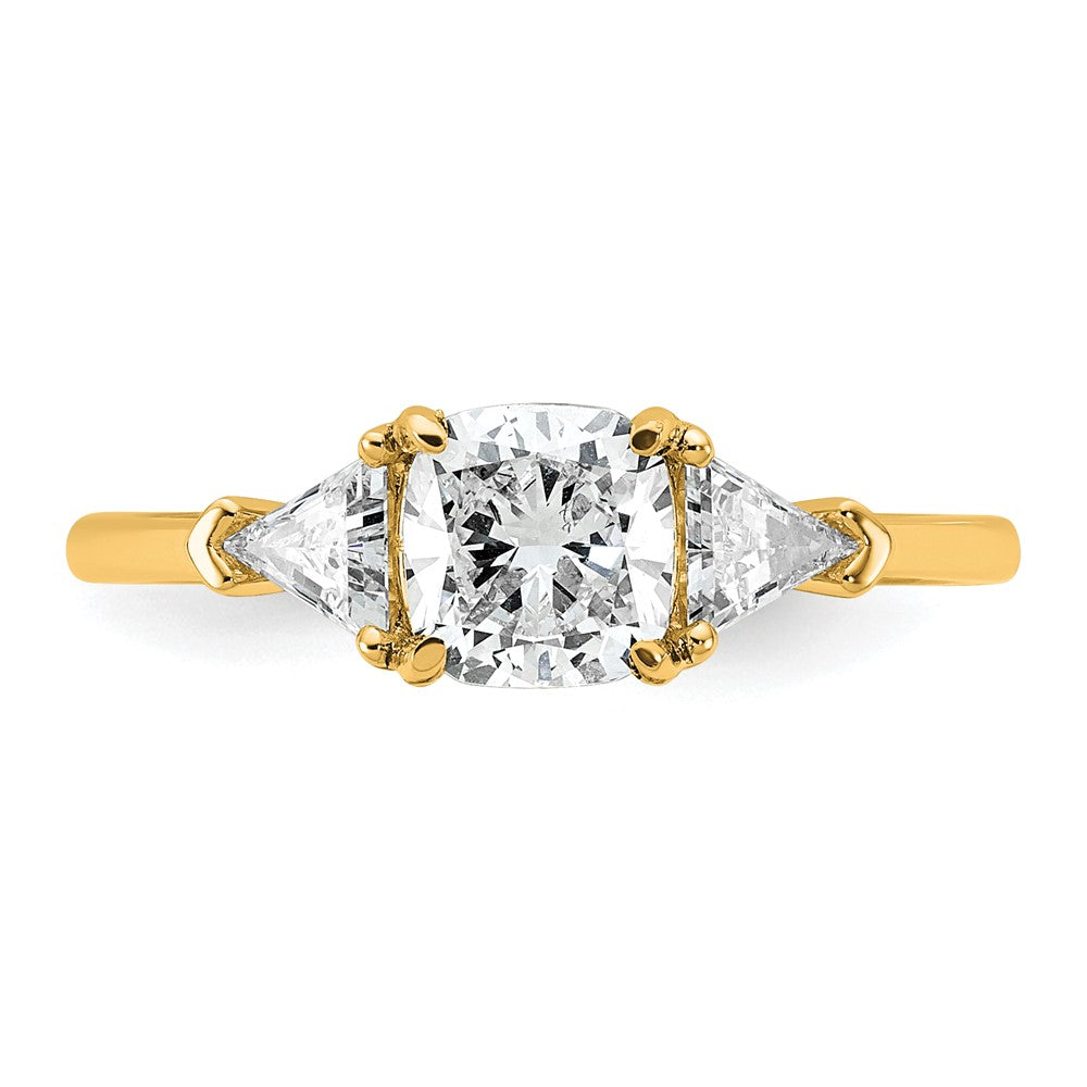 14k 1 1/2ct Cert Lab Grown Dia VS+ F+ Cushion&Triangle Comp Eng Ring